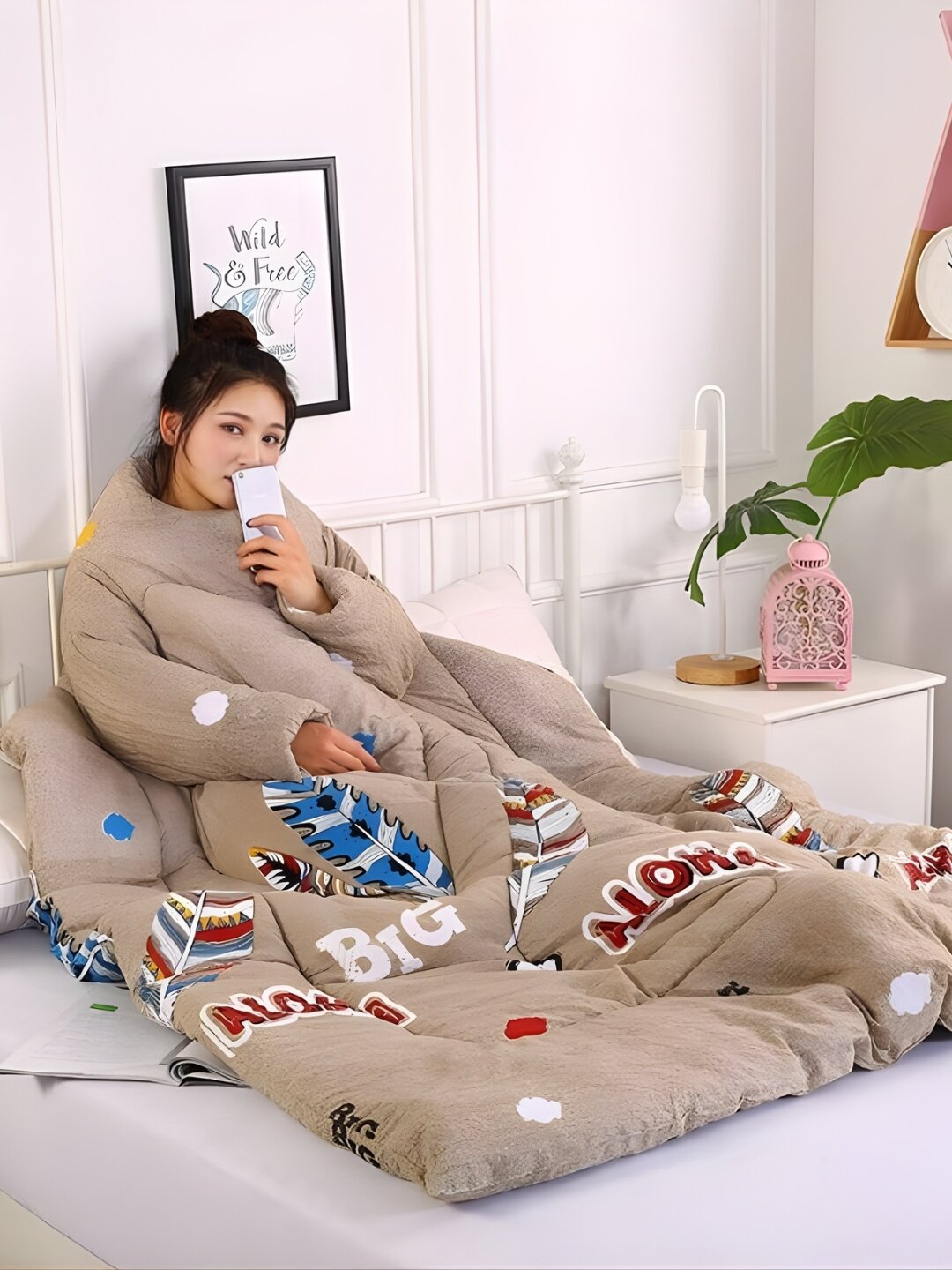 Носимое теплое одеяло-халат, мягкий флисовый плед, уютный и теплый для дома