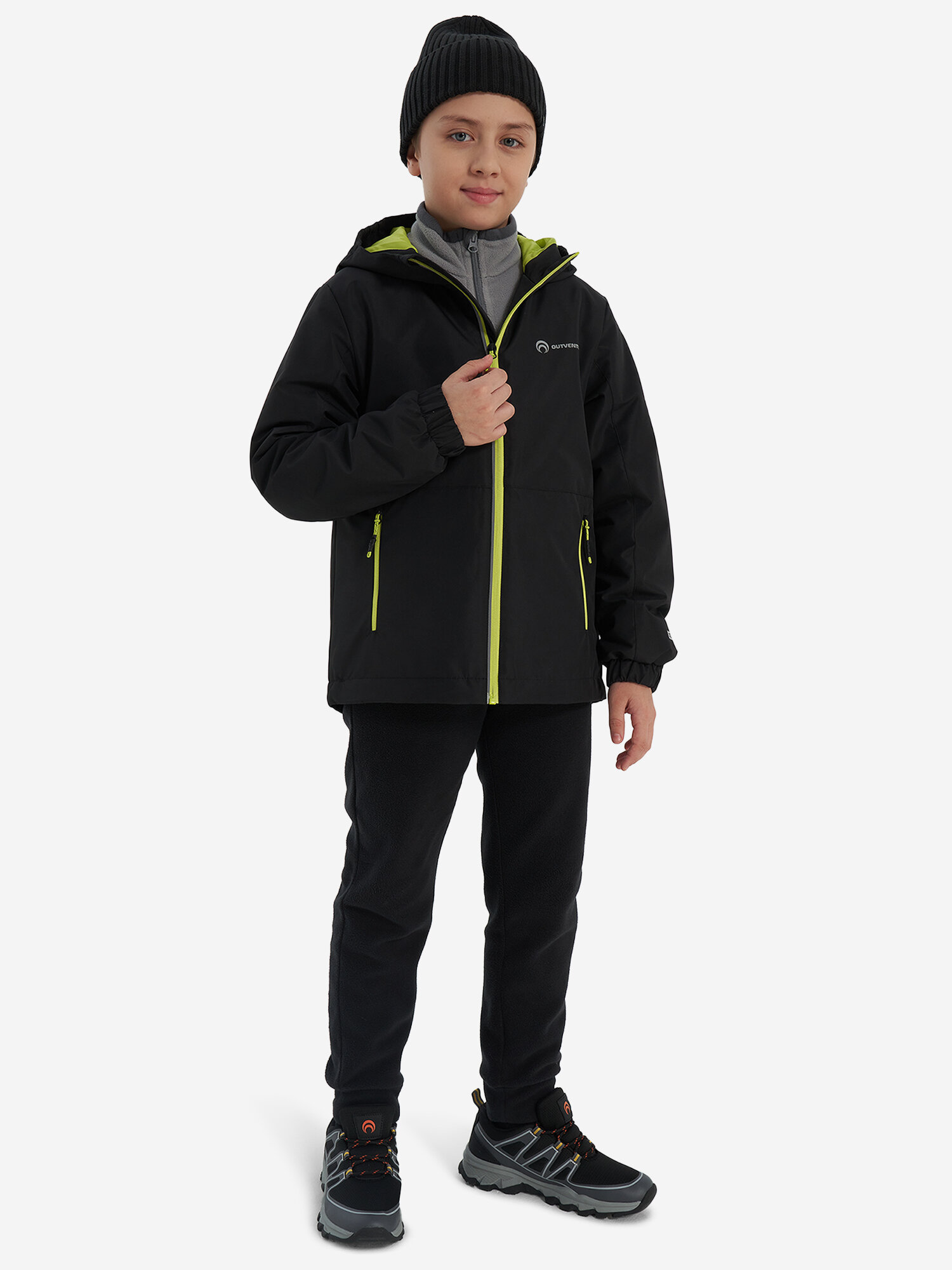 Куртка спортивная OUTVENTURE, размер 158-164, черный/зеленый — фото 1