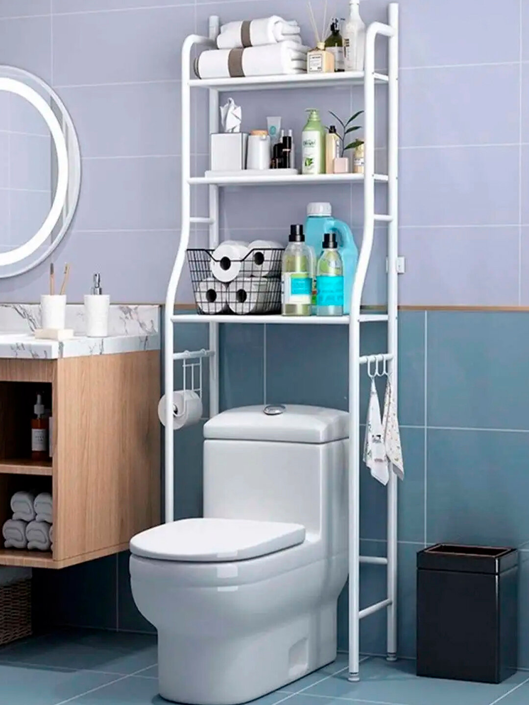 Полка над унитазом, стеллаж, органайзер напольный, стойка металлическая, для ванной