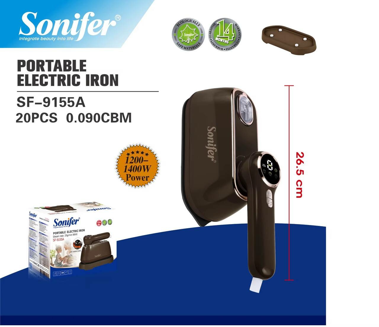 Утюг Sonifer 9155, 3 в 1, вертикальный/горизонтальный, с отпаривателем — фото 1