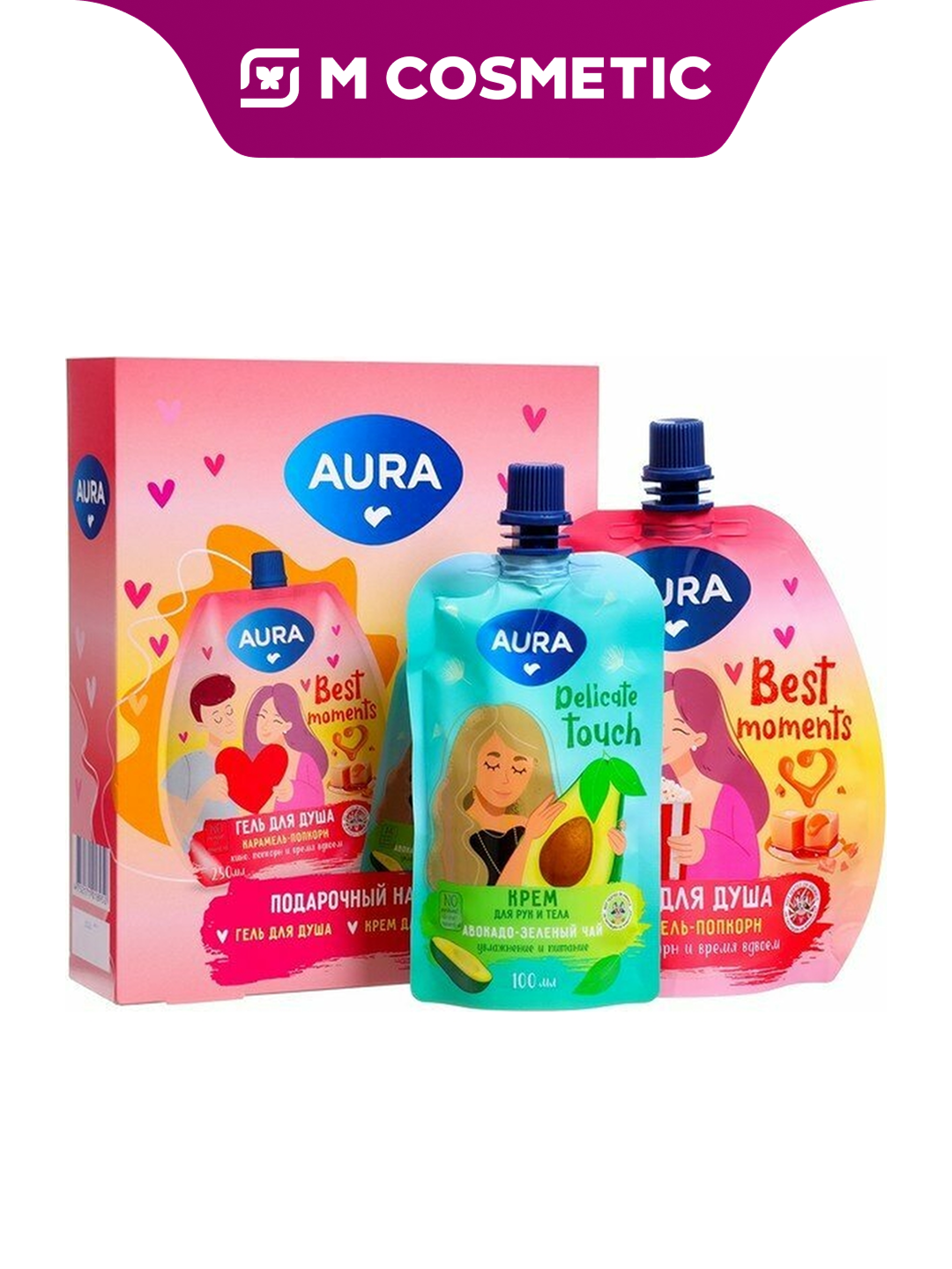 Набор для ухода AURA, гель для душа 250мл + крем для рук 100мл, биоразлагаемый