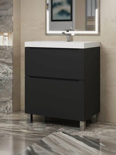 Изображение товара Тумба под раковину для ванной Uperwood Tanos, 70 см, напольная, черная матовая, 2 ящика