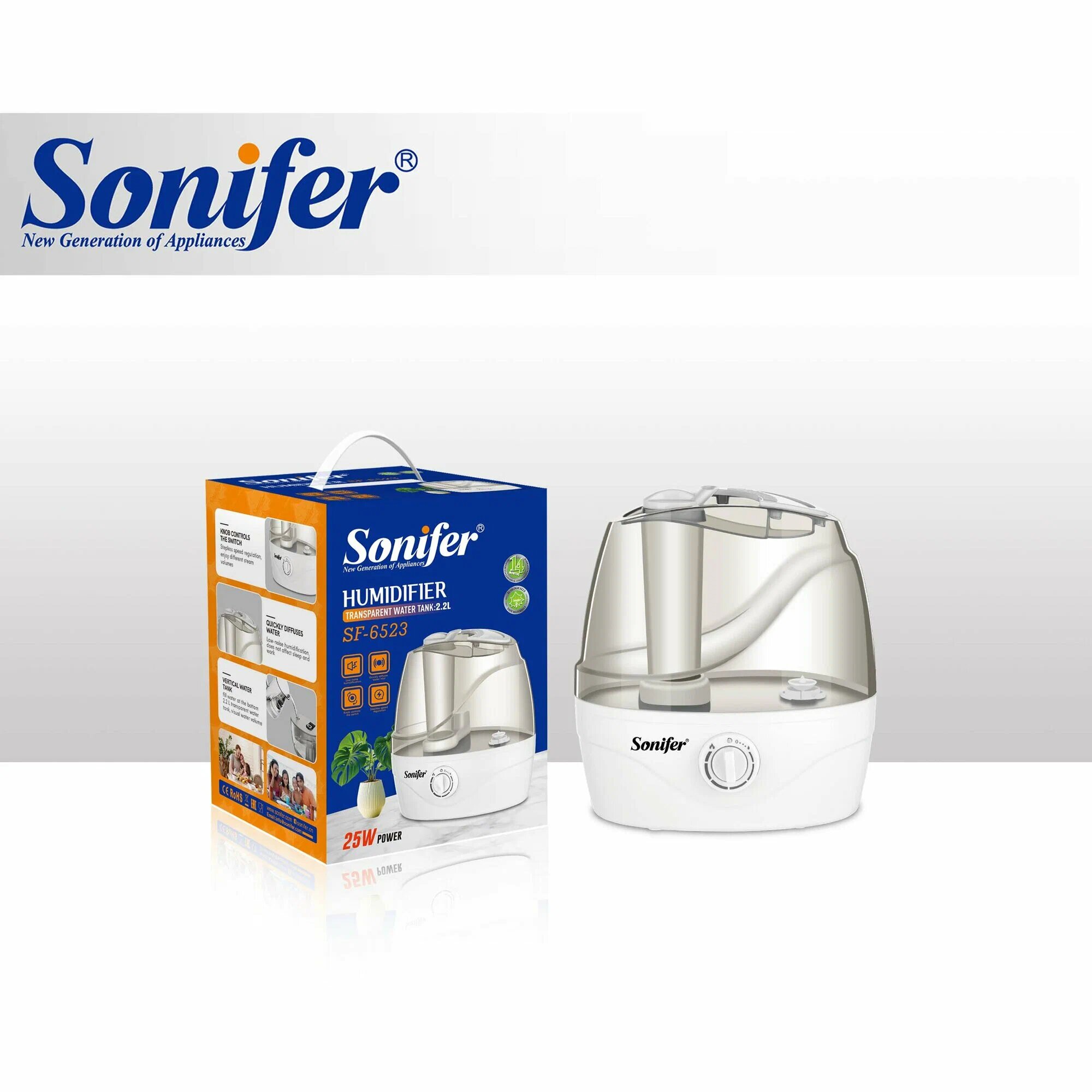 Увлажнитель воздуха Sonifer SF-6524, паровой, электронный, управление, дисплей, 4 режима