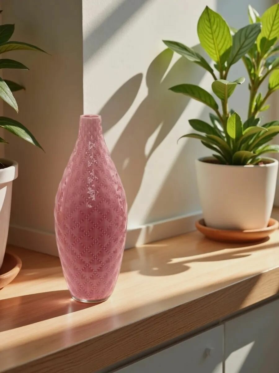 Ваза "Синий квадрат", керамическая, настольная, цвет розовый, 28 см — фото 1