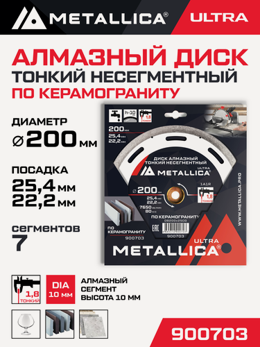 Изображение товара Диск алмазный тонкий METALLICA Ultra 200x25,4/22,2 мм, к-гранит