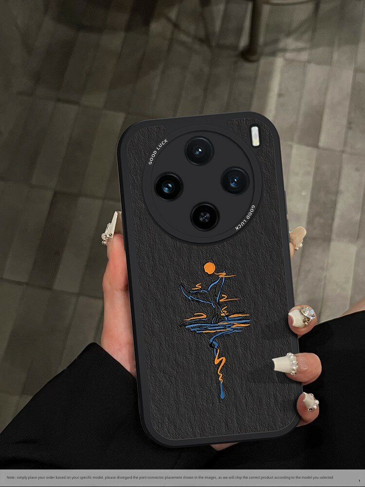 Чехол для Vivo X200S из мягкого силикона с орнаментом заката кита, антипролетный, черный