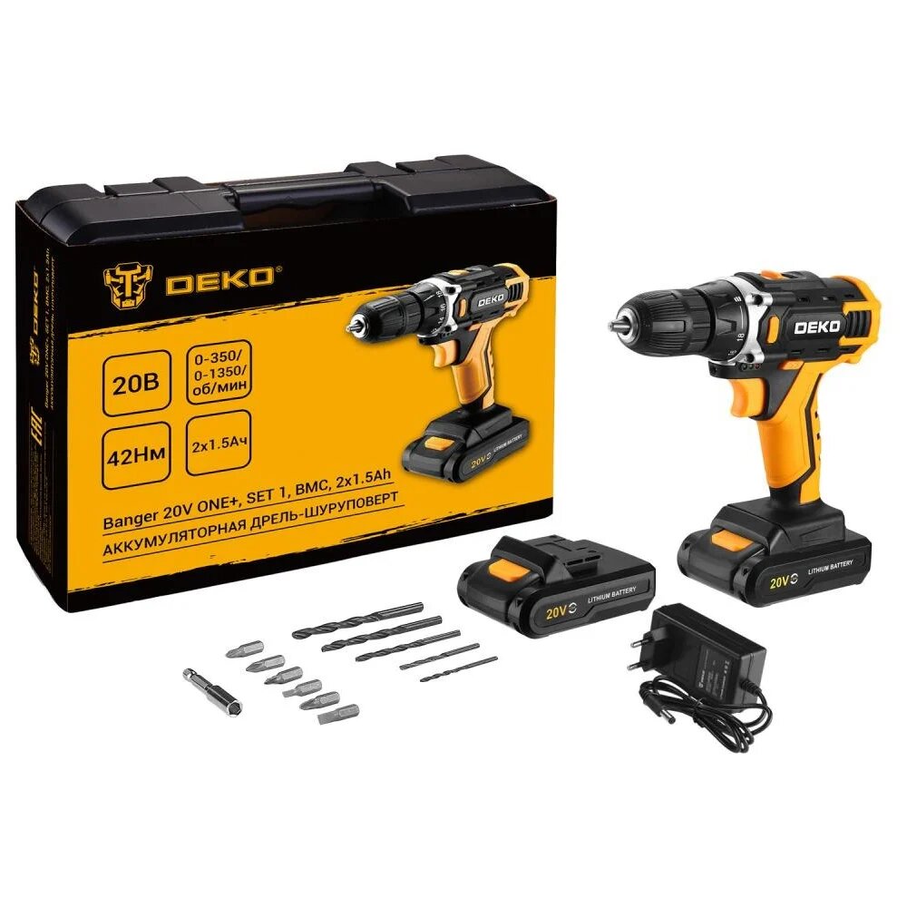 DEKO Аккумуляторная дрель-шуруповерт Banger 20V ONE+ SET1 в кейсе, 2x1.5Ач 083-1110