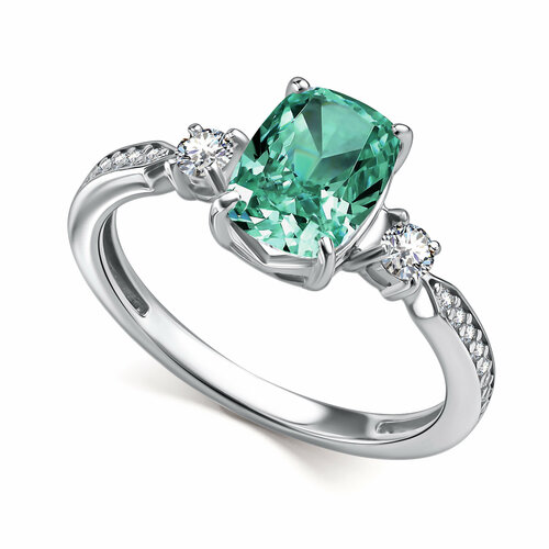 фото Кольцо diamant online, серебро, 925 проба, родирование, фианит, размер 17.5, бирюзовый