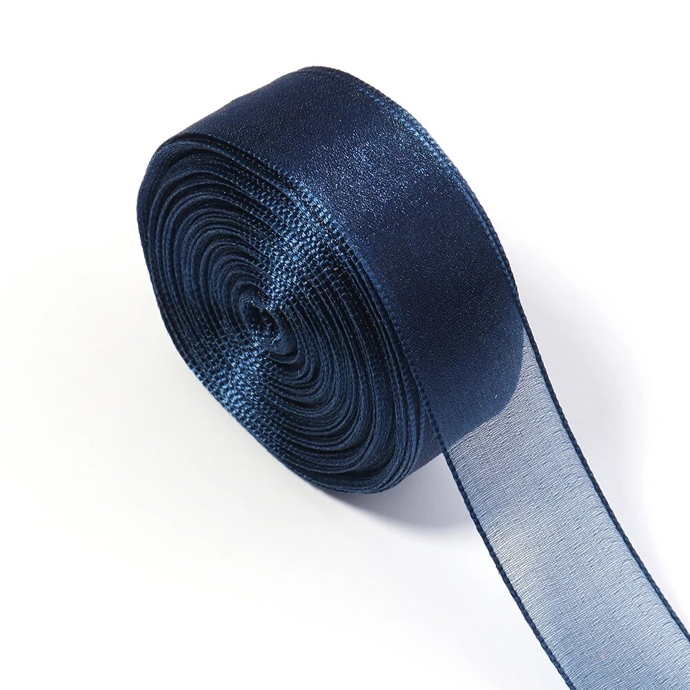 Ленты из органзы белые 25 мм 10 ярдов Синий, Dark blue