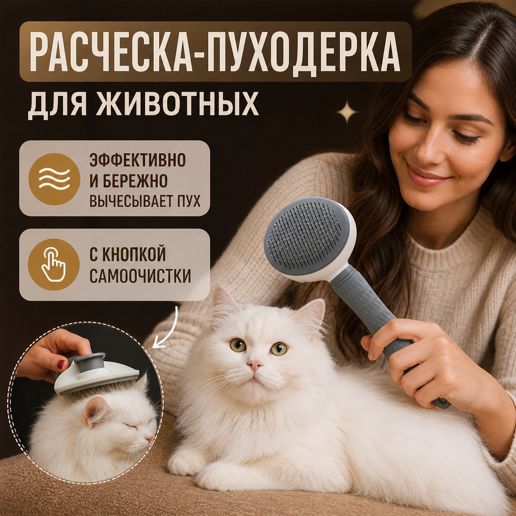Профессиональная щетка для груминга кошек и собак, комфортный, снижает линьку