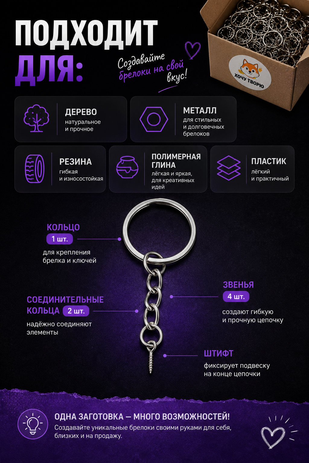 Кольца для брелоков с цепочкой и винтовым штифтом, фурнитура для ключей и подвесов, 100 шт — фото 1