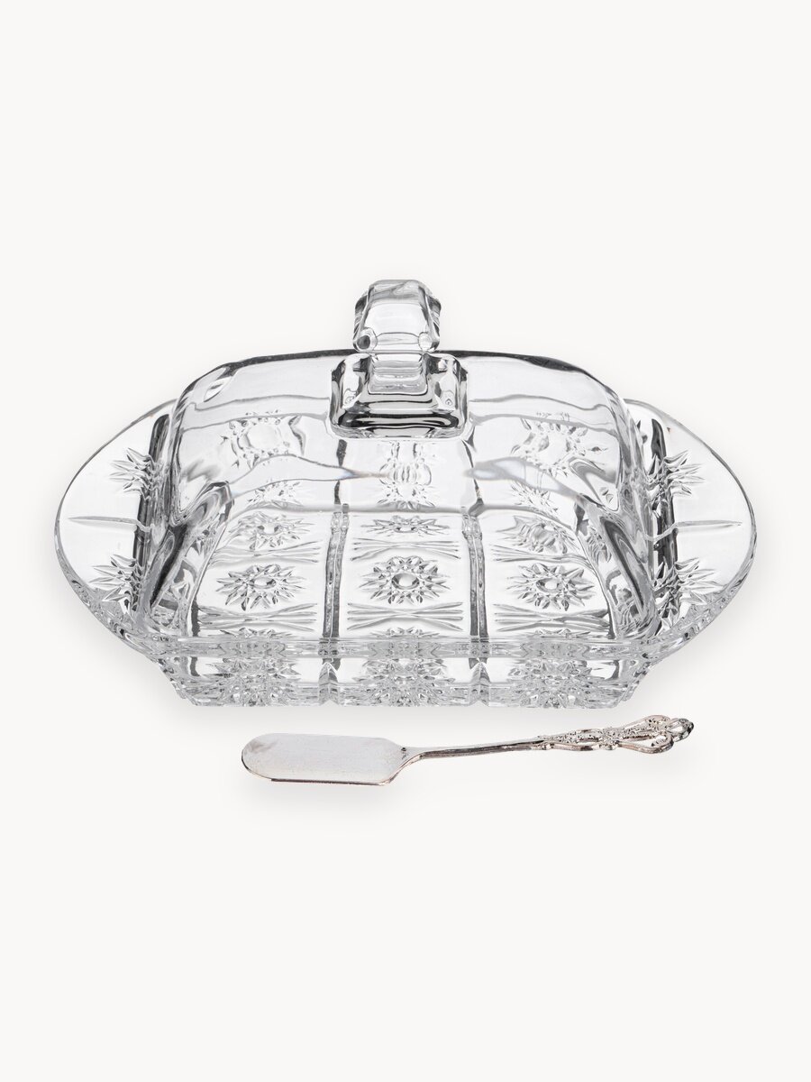 Масленка Lefard "Muza Crystal", стеклянная, с крышкой, с ножом, 17,5 х 10,5 см, высота 9 см