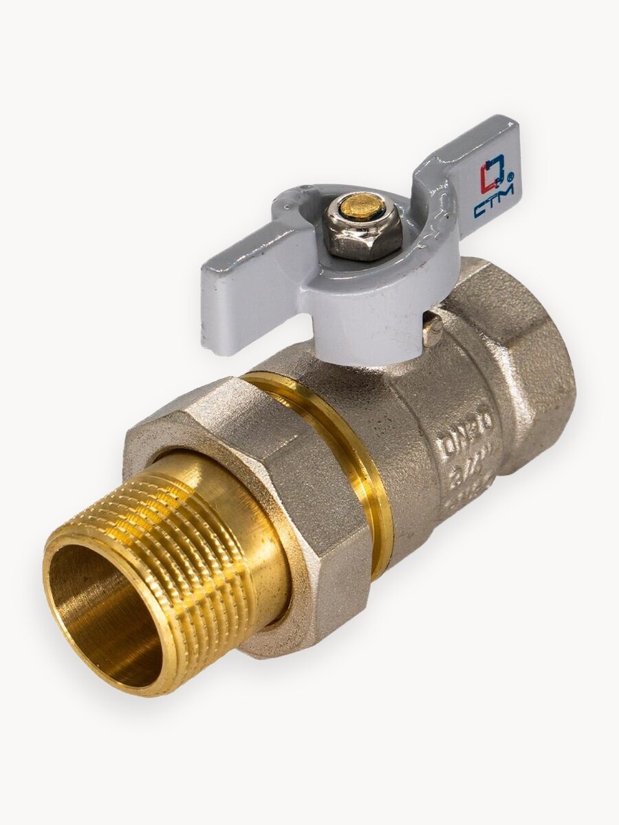 Кран шаровый 3/4", с американкой, Ручка-бабочка, резьба Внешняя; внутренняя, 2 шт