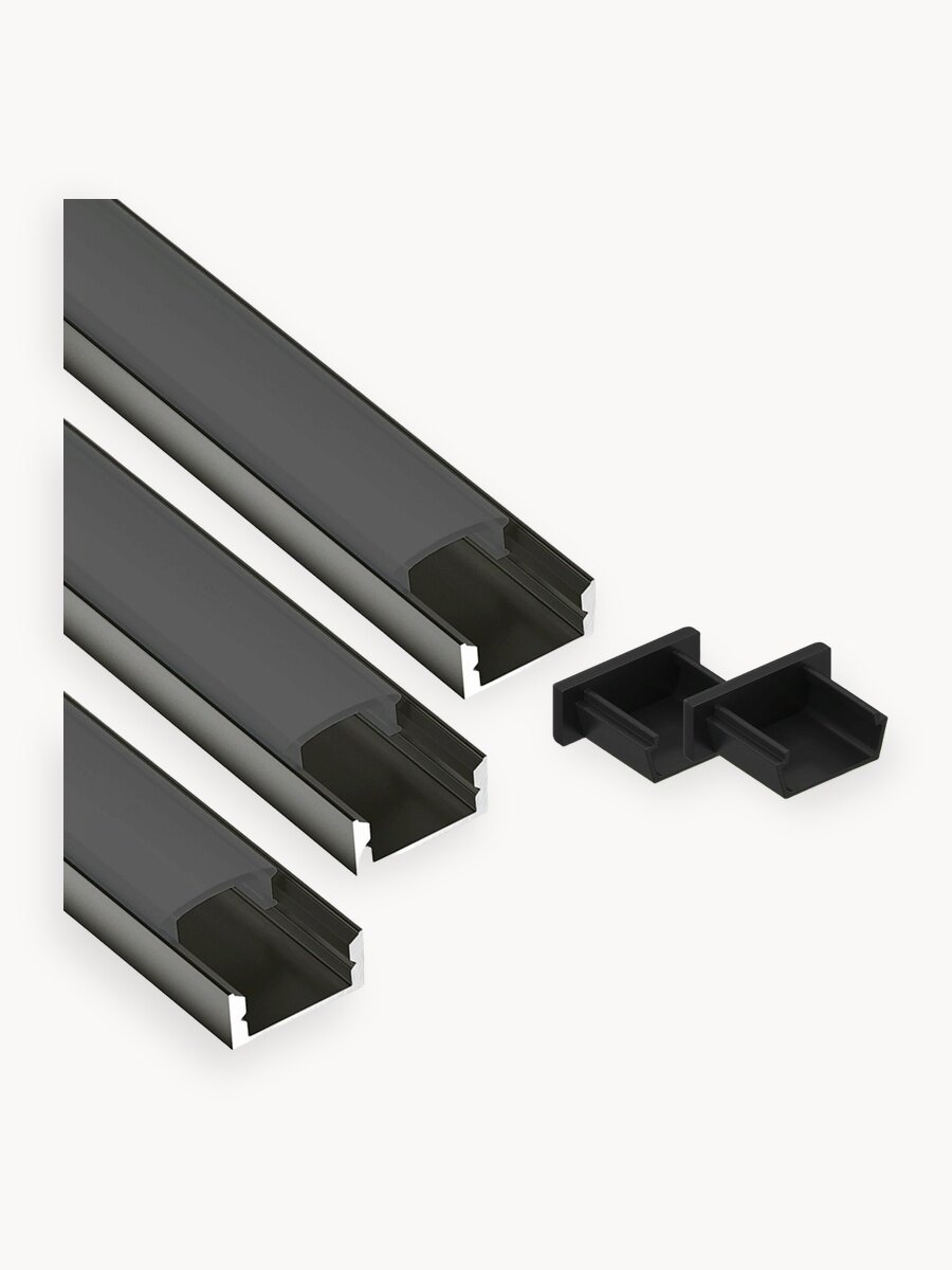 Алюминиемый профиль для светодиодной ленты накладной 1 метр 3 шт черный