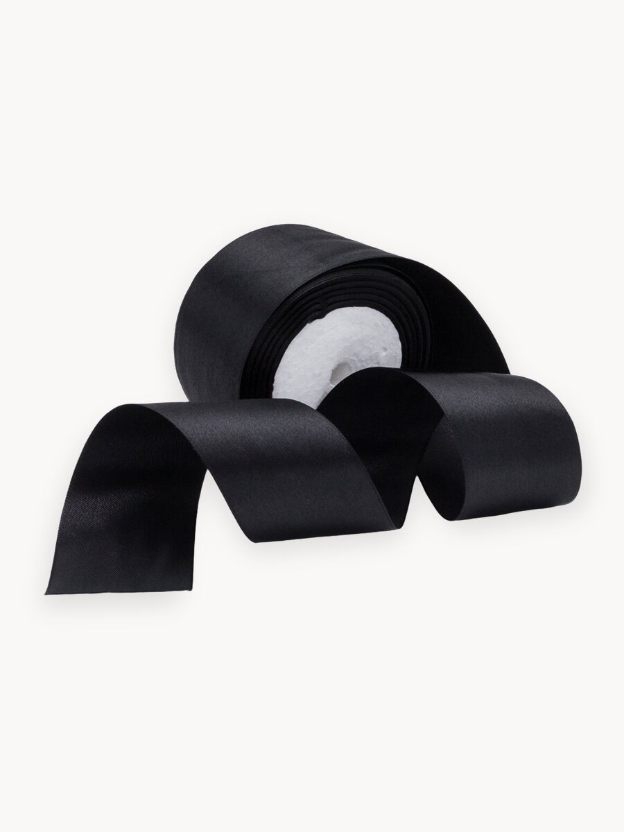 Лента атласная широкая 5 см*22,86 м, для упаковки подарков, рукоделия и шитья, Айрис (черная)