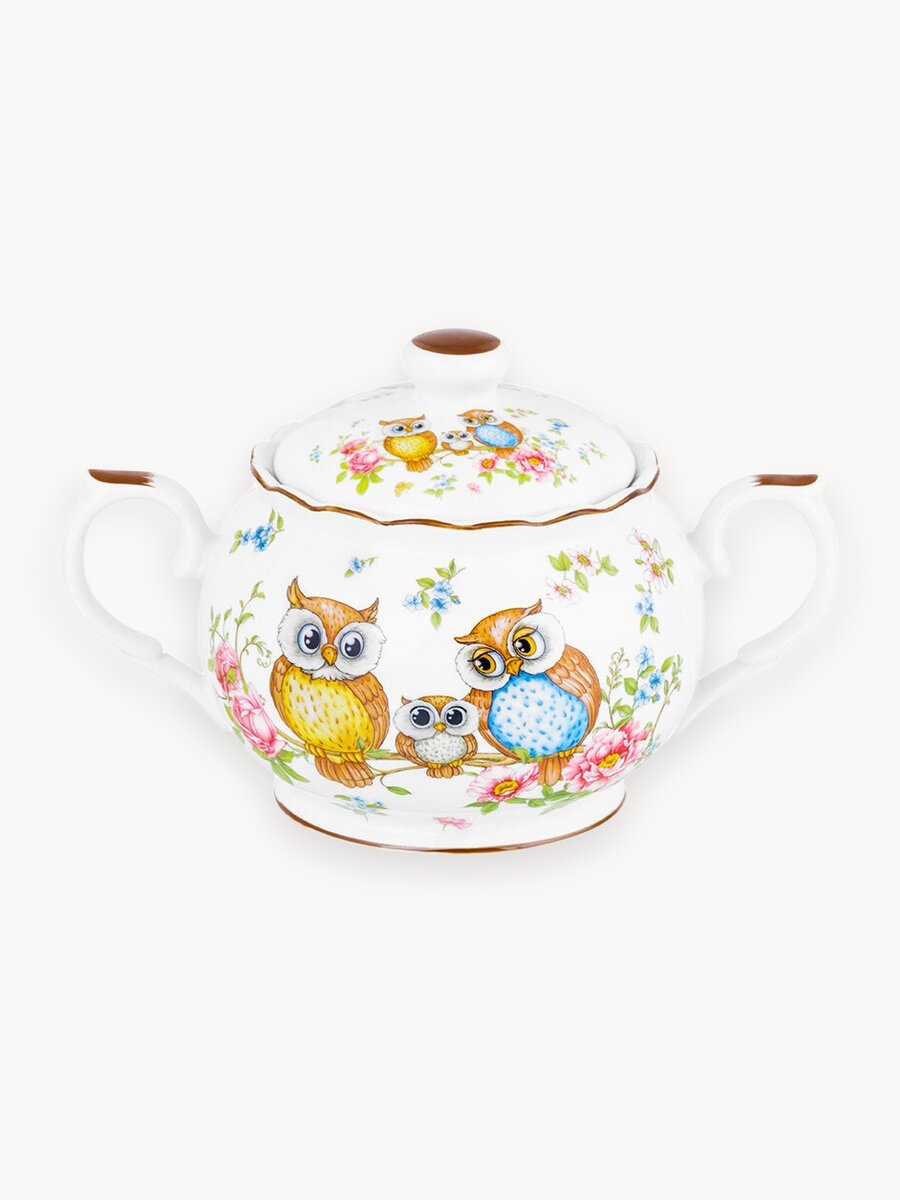 Сахарница 350 мл Elan Gallery Совушки, 15,5х10х10 см, фарфор, с крышкой