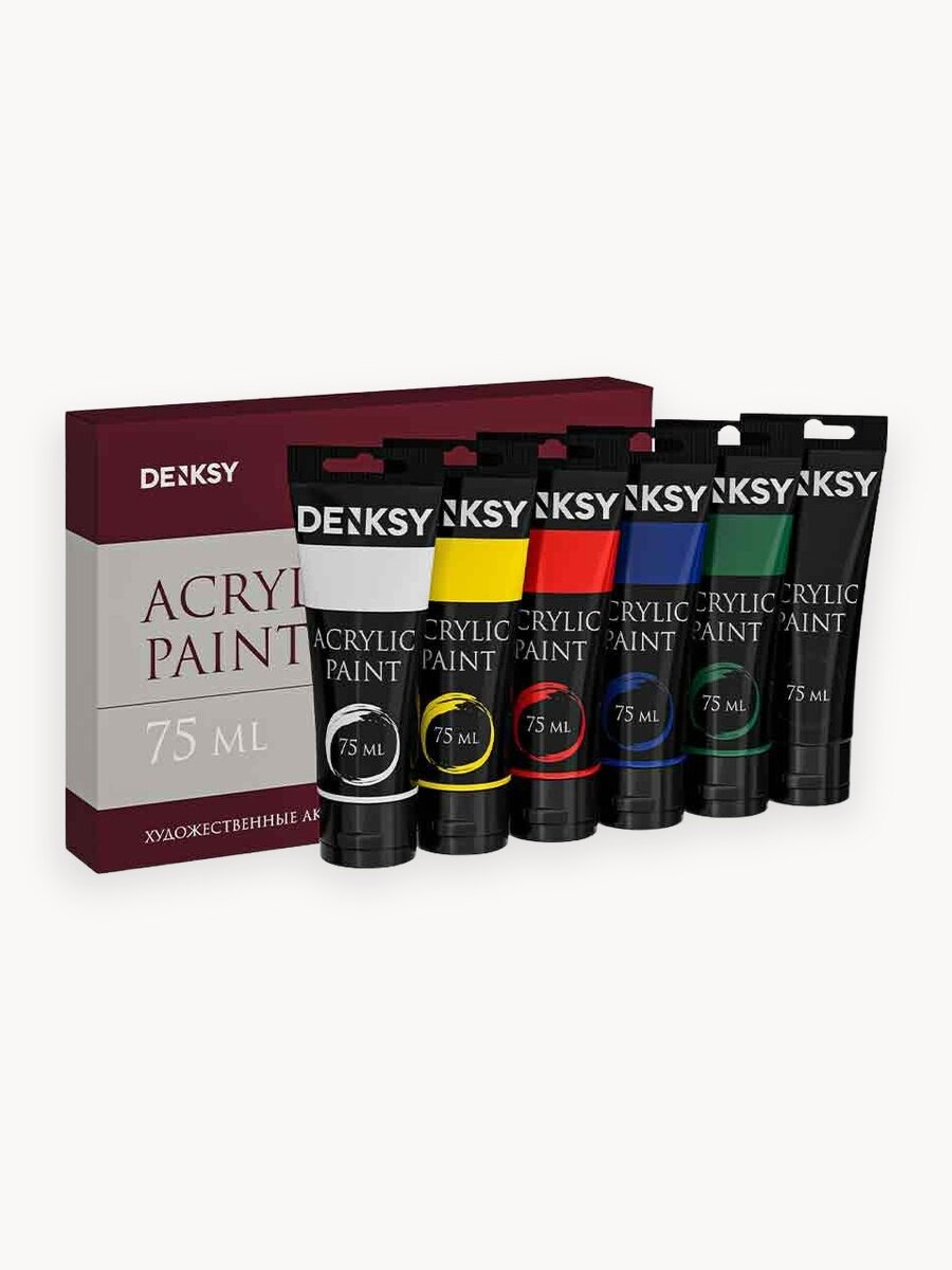 Акриловые краски для рисования DENKSY набор из 6 цветов по 75 мл