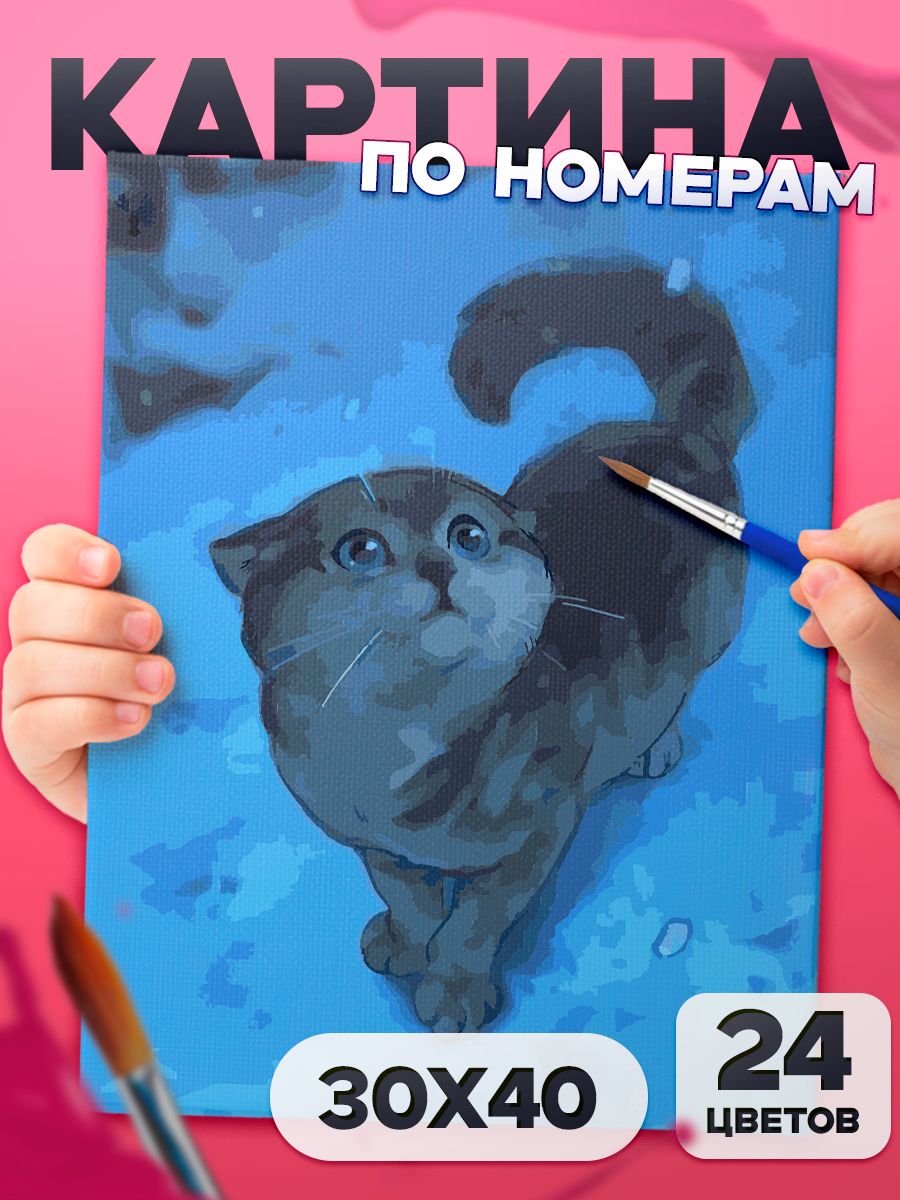 Кот на снегу Картина по номерам для детей, раскраска детская - 40х30см