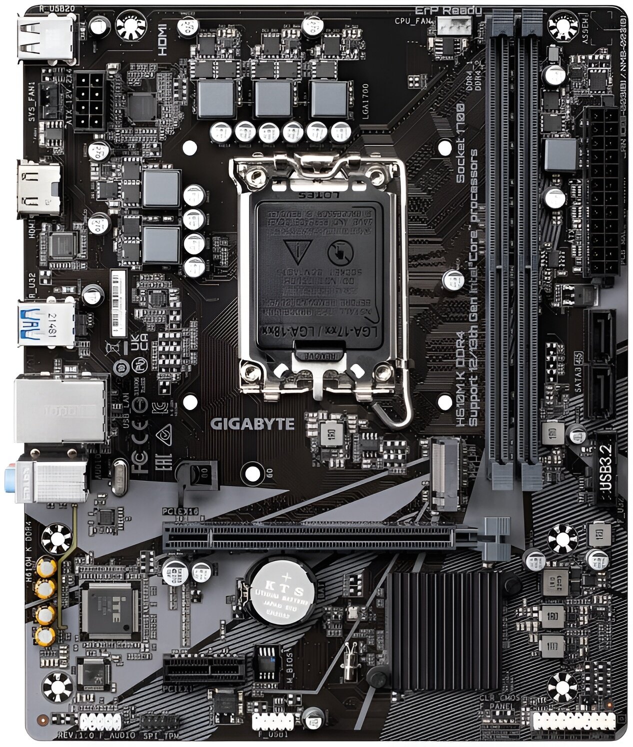 Материнская плата Gigabyte H610M K LGA1700, Intel H610, 2xDDR4, M.2, PCI-E, mATX, для ПК