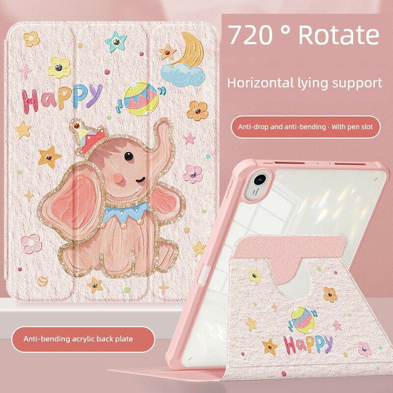 Чехол с жирафом Happy для MatePad 11.5"S с 720° поворотом и слотом для ручки — розовый