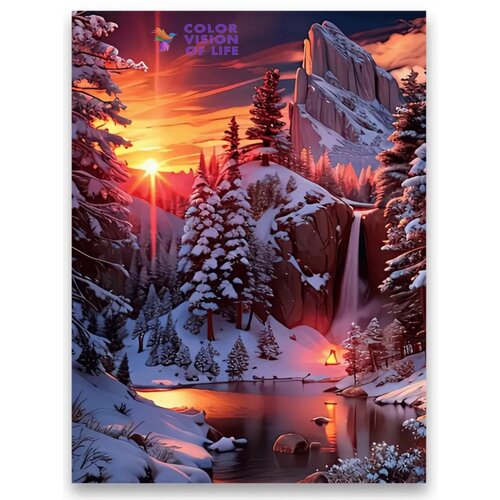 фото Алмазная мозаика color vision of life "зимний пейзаж", 40x50, 34 цвета, с подрамником