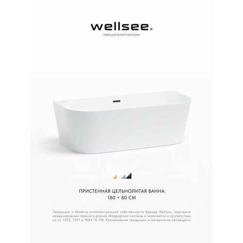 фото Пристенная акриловая ванна 180 х 80 см wellsee excellence pro 28760403r в наборе 4 в 1: полукруглая ванна белый глянец, ножки, экран, слив-перелив