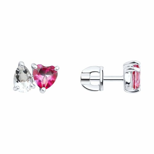 фото Серьги diamant online, серебро, 925 проба, родирование, топаз, горный хрусталь, длина 0.6 см, , розовый