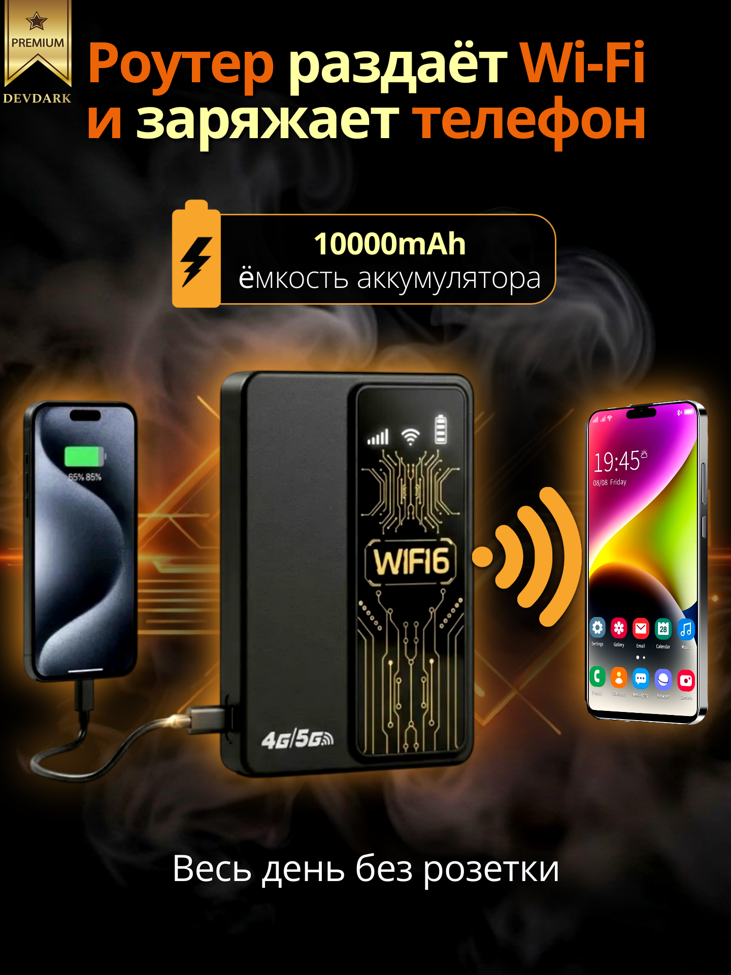 Роутер Wi-Fi 4G/5G с аккумулятором и встроенным Power Bank для дома, дачи и офиса, сим карта по России в подарок — фото 1