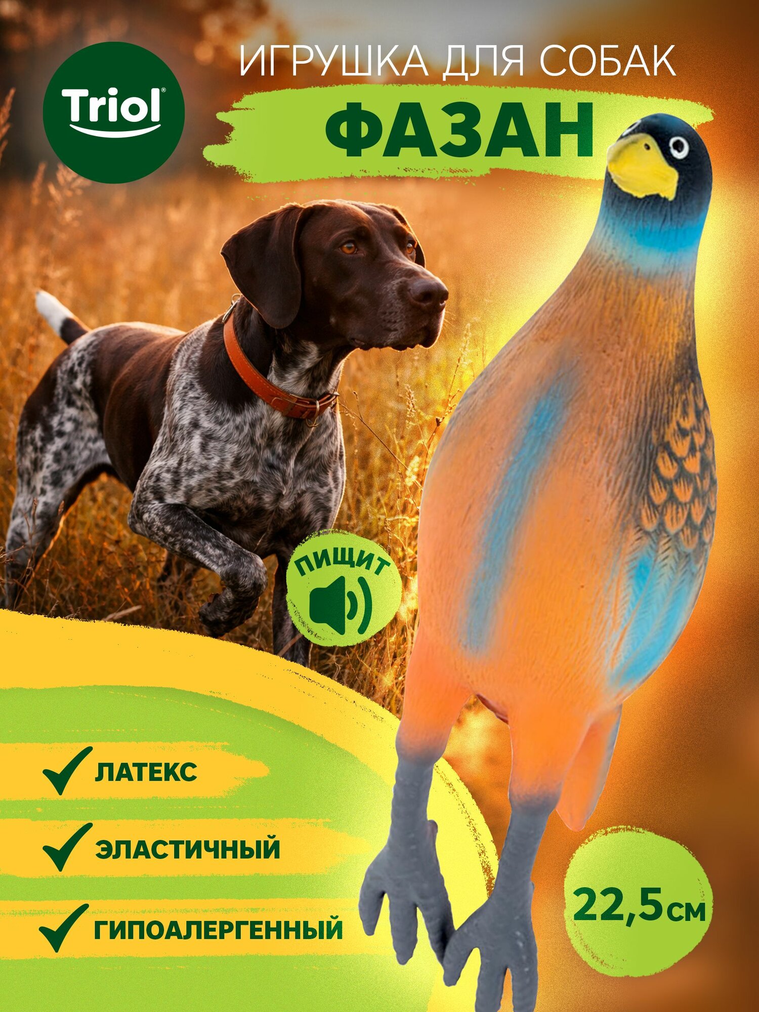 Игрушка для собак из латекса Triol "Фазан", 22.5 см
