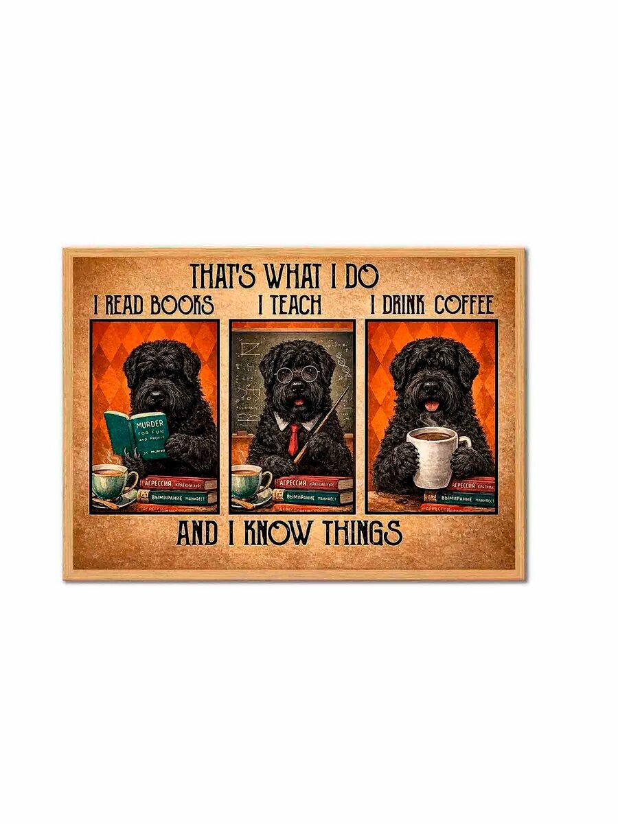 Русский чёрный терьер, Read Teach Drink, Плакат 30x42см