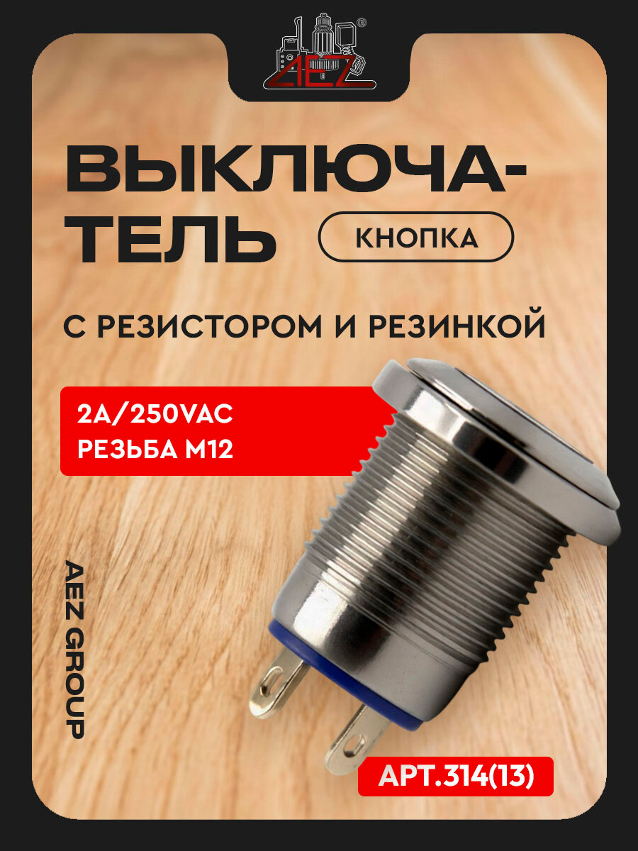 Выключатель 2A/250VAC, резьба M12 с резистором и резинкой