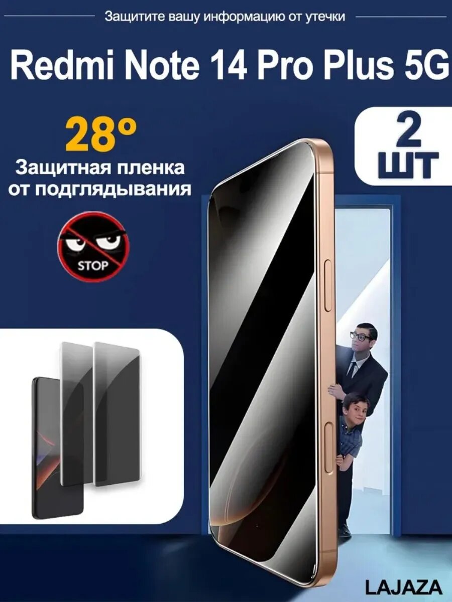 2 шт. антишпион стекло для Redmi Note 14 Pro Plus 5G - 30° защита, высокое содержание глинозема, комфорт в руке