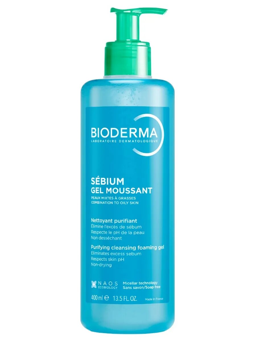 Bioderma sebium очищающий гель с помпой 400 мл