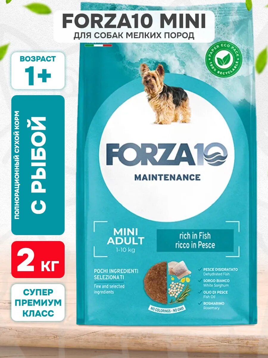 Корм сухой Forza10 Dog Maintenance Adult Mini для взрослых собак мелких пород, рыба, 2 кг