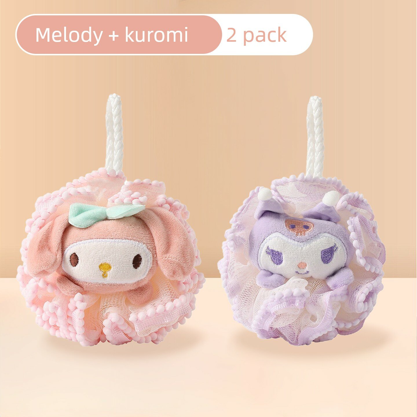 Sanrio Май Мелоди и Куроми Банный Шар Комплект, 2 Штуки, Мягкий и Гипоаллергенный Душевой Генератор Пены