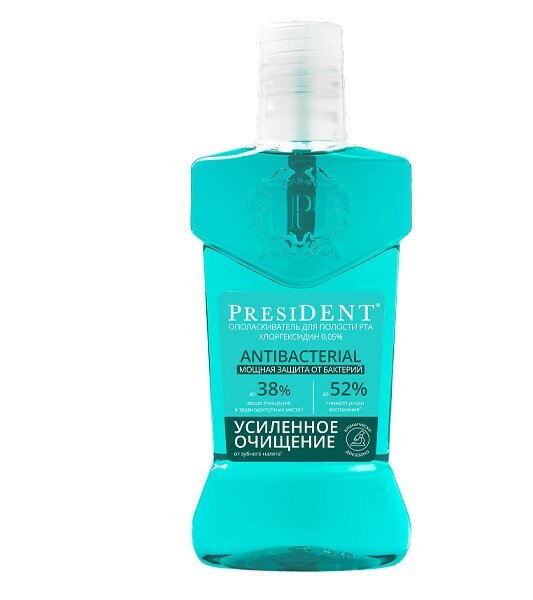 Ополаскиватель President для полости рта Antibacterial Мощная Защита, 400мл