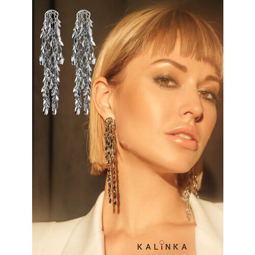 фото Серьги kalinka modern story, размер 120 мм, серебристый