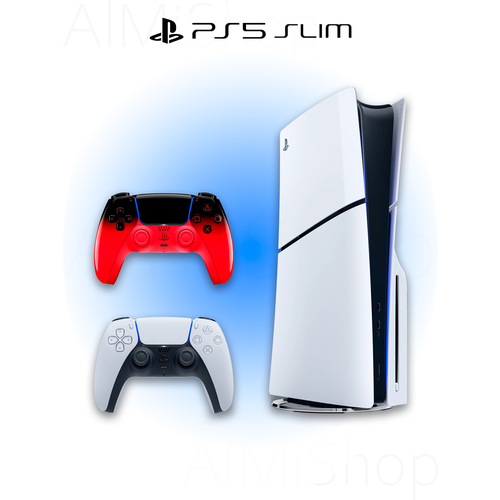 фото Игровая приставка sony playstation 5 slim (версия с дисководом) + 2-й геймпад красно-черный (techno red)