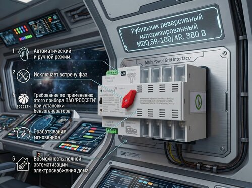 Изображение товара Рeвeрсивный рубильник c электроприводом COM.25X8 MDQ.5R-100/4, 4p 100А