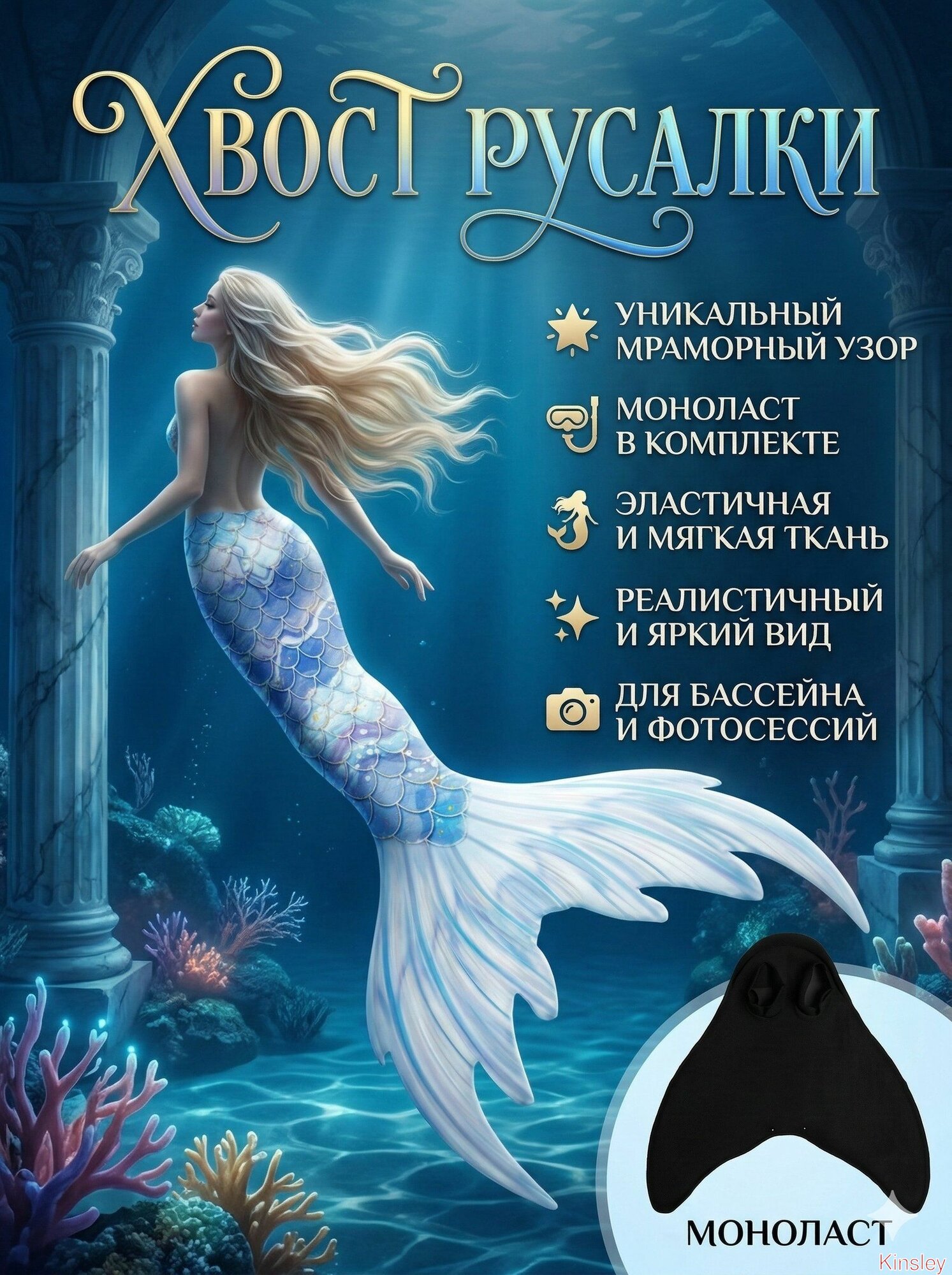 Хвост русалки для плавания