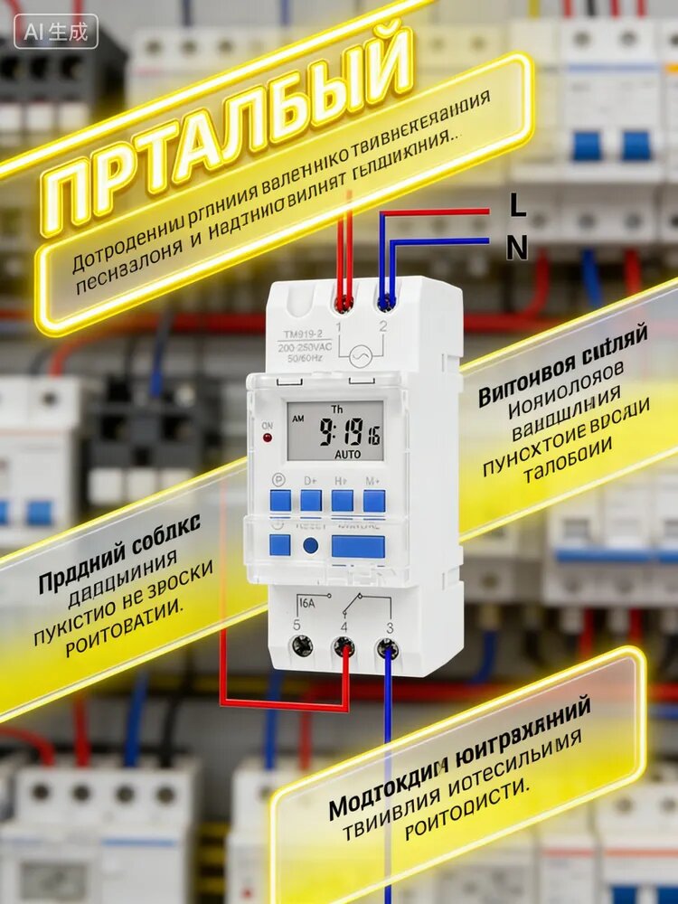 Программируемый цифровой релейный таймер TM919A-2 220 В, 16 А, монтаж на DIN-рейку, 16 программ включения/выключения для автоматизации устройств