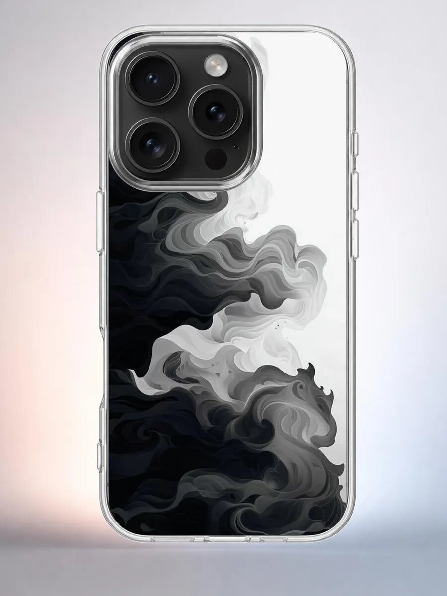 Чехол iPhone 15 Pro дым волны силиконовый прозрачный