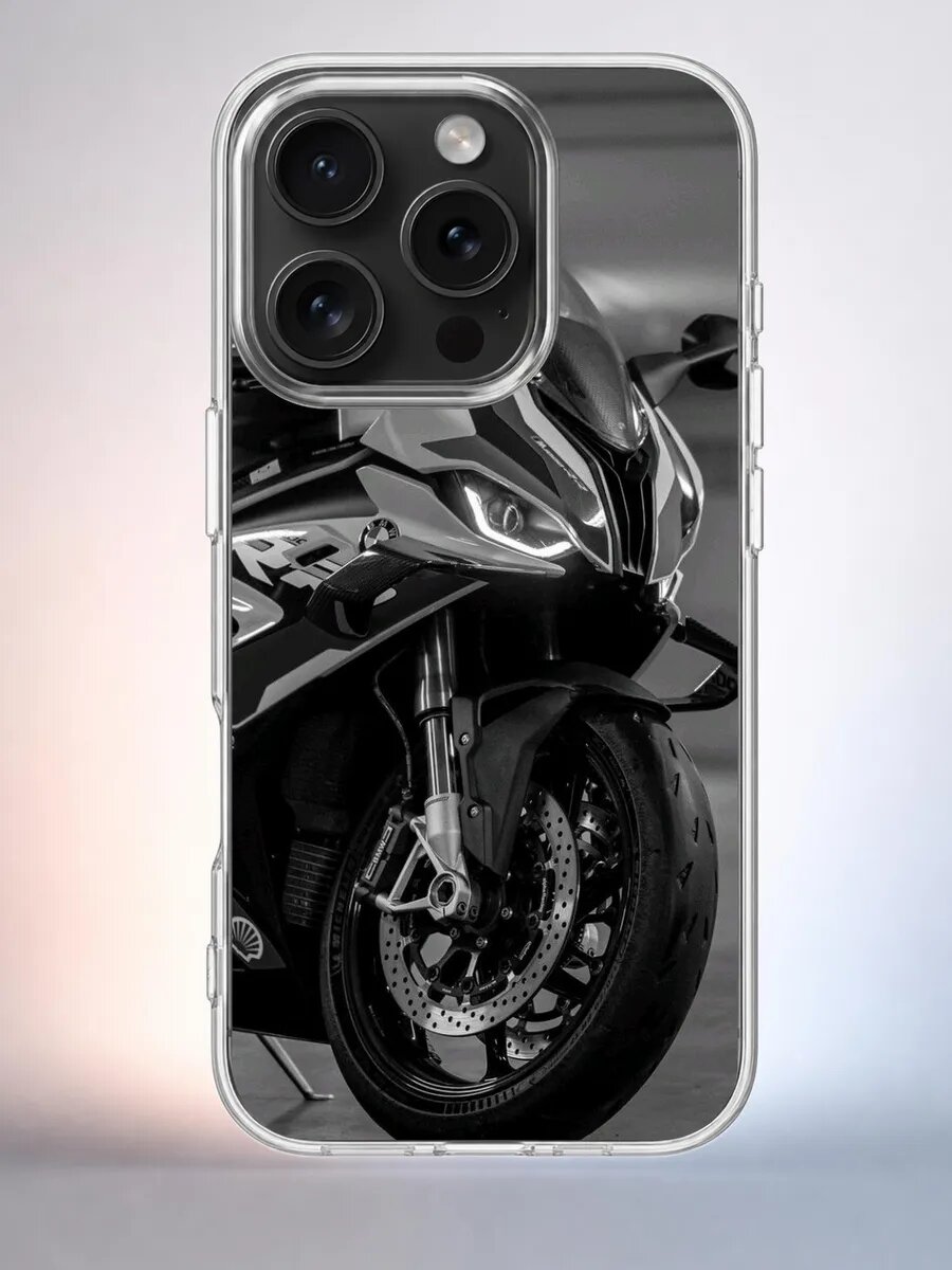 Чехол iPhone 15 Pro Мотоцикл BMW силиконовый прозрачный