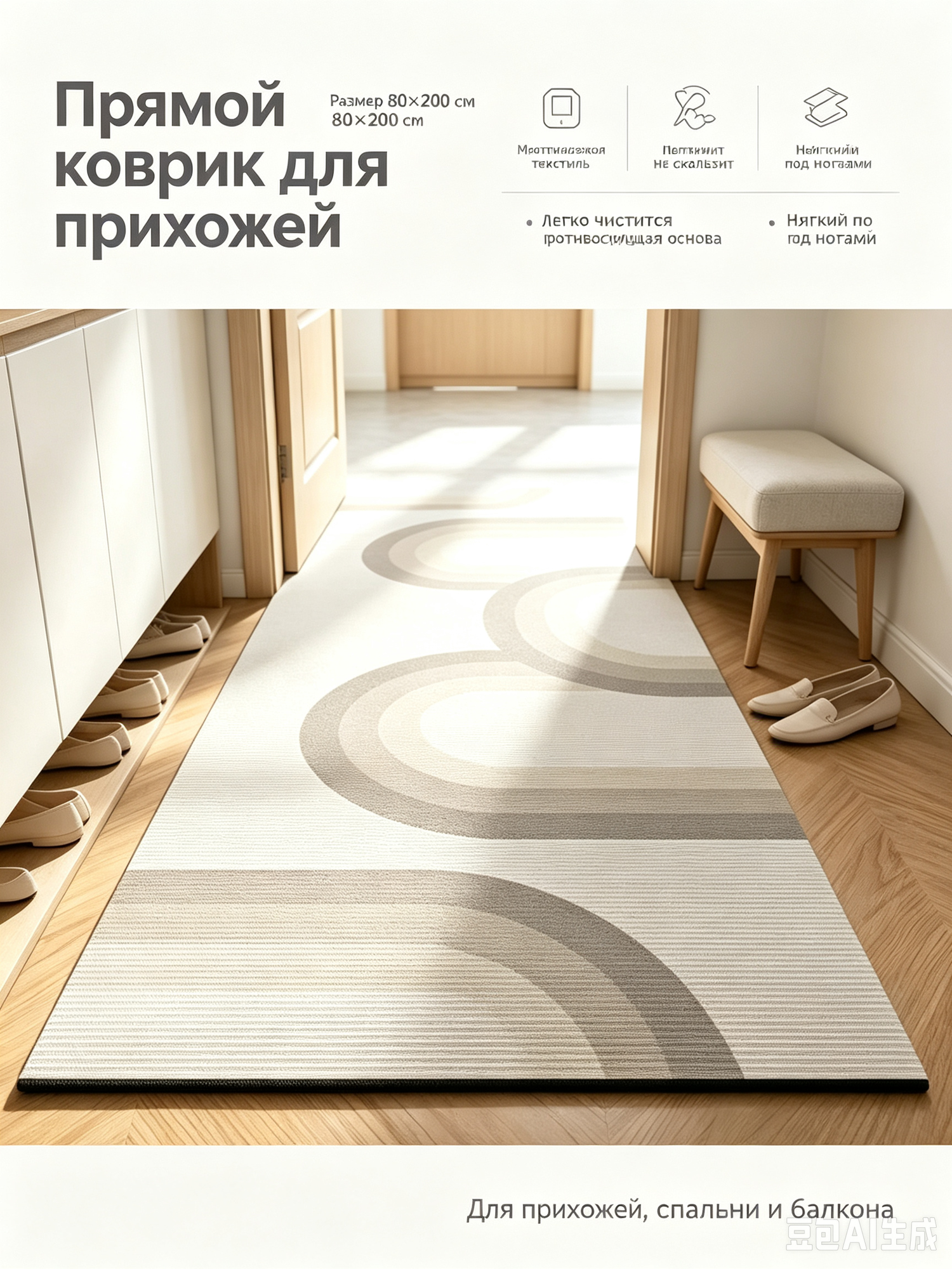Коврик придверный из диатомита, антискользящий, водопоглощающий, масловпитывающий, 60×90 см, бежевый с коричневым