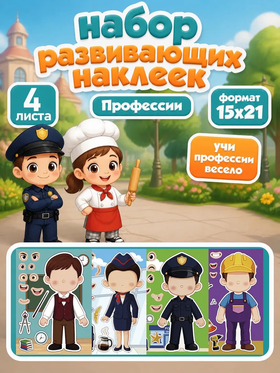 Набор развивающих наклейки «Профессии», 4 листа