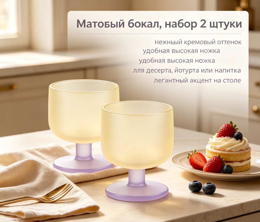 Матовые бокалы в форме тюльпана с градиентом, бокалы для десертов и сока с фигурным краем, декор , комплект из 2 штук