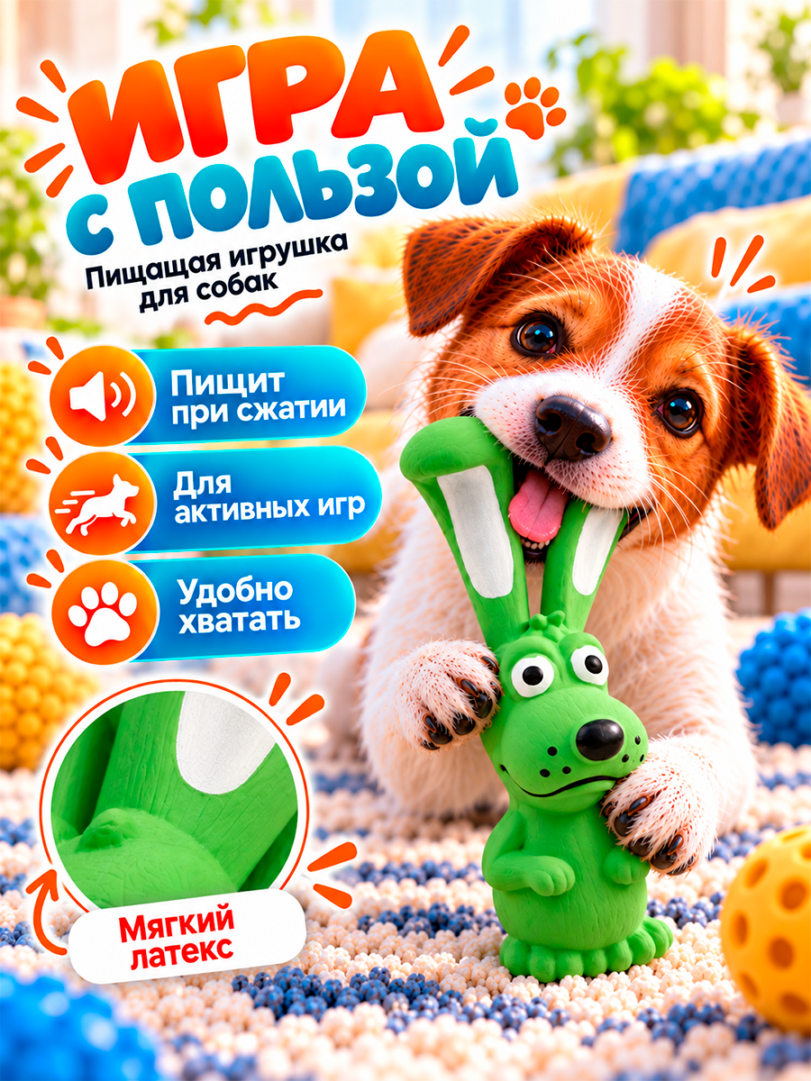 Игрушка пищащая для собак из латекса "Собачка", 17 см, зелёная — фото 1