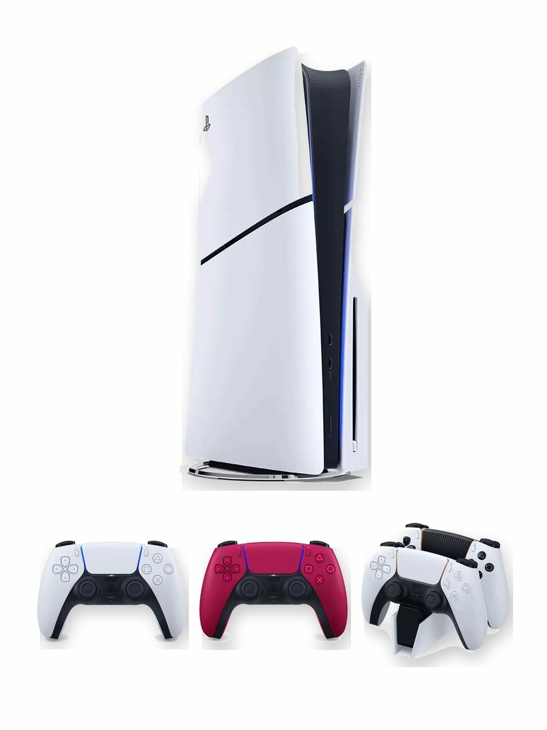 Игровая приставка Sony PlayStation 5 Slim 1 ТБ с дисководом, белая, японская версия + 2-й геймпад DualSense Cosmic Red + зарядная станция