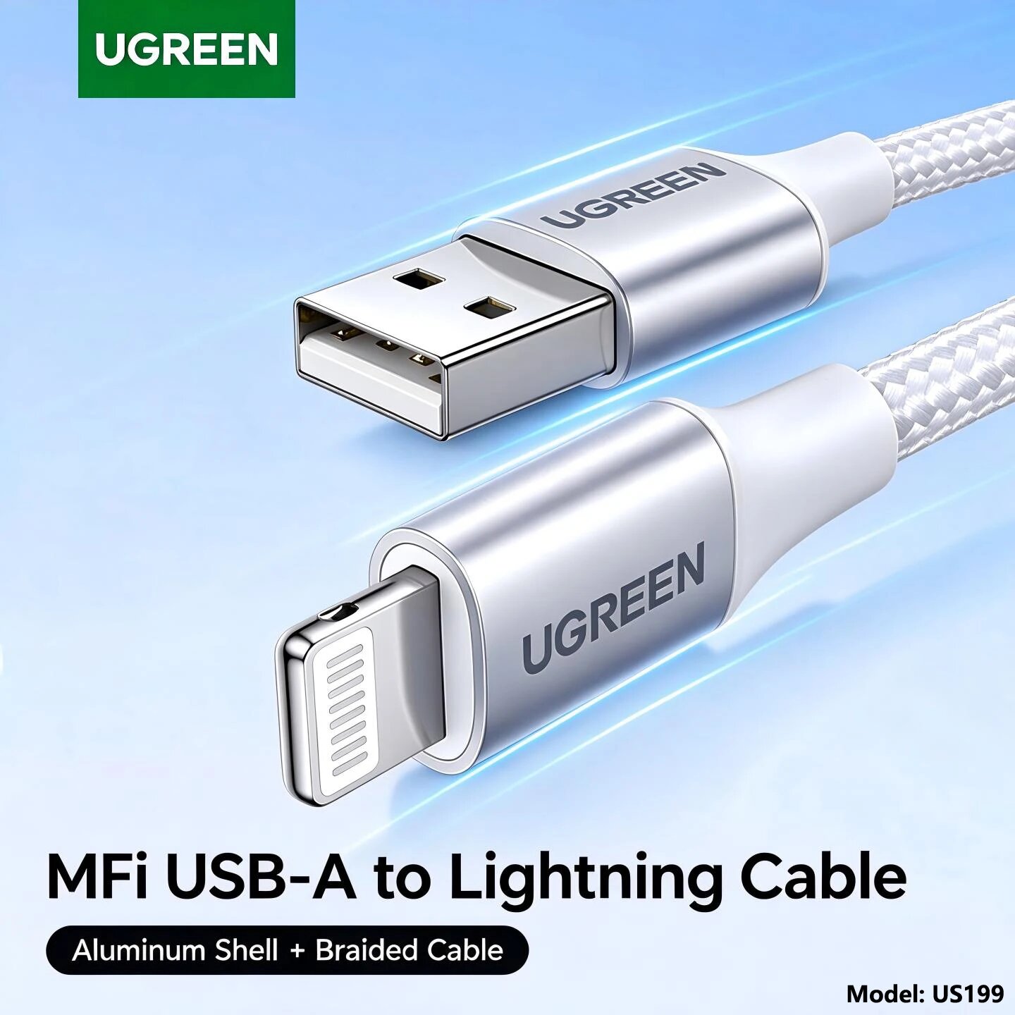 UGREEN MFi Lightning кабель 0.5м, серебристый