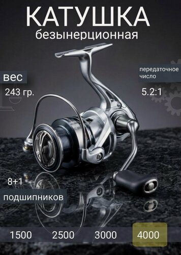 Изображение товара Катушка рыболовная безынерционная SHIMAND PGC 4000 для спиннинга, для фидера, твичинга, джиггинга.